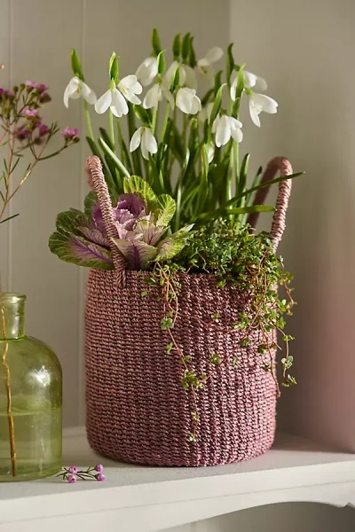 Terrain Woven Abaca Basket Pot, Mauve