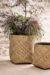 Terrain Woven Bamboo + Fiber Square Base Planter In Beige