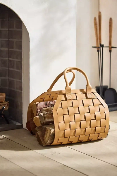 Terrain Woven Leather Log Carrier In Brown
