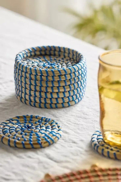 Terrain Woven Seagrass Coasters, Set Of 6 In Blue