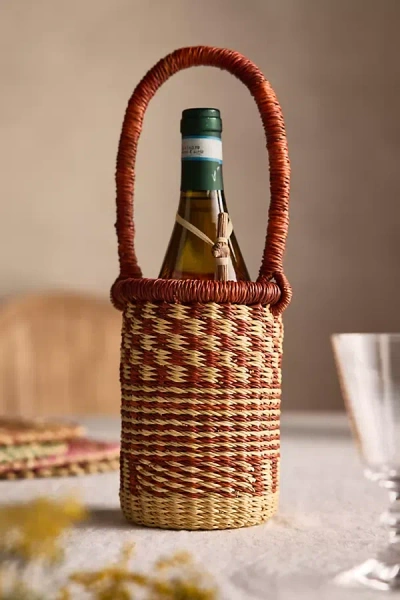 Terrain Woven Vetiver Grass Wine Bottle Holder In Orange