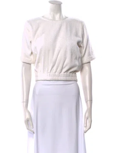 Pre-owned Terry Bateau Neckline Short Sleeve Crop Top In White