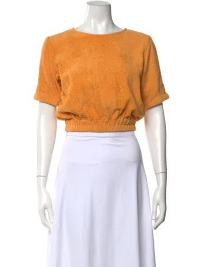 Pre-owned Terry Crew Neck Short Sleeve Crop Top In Orange