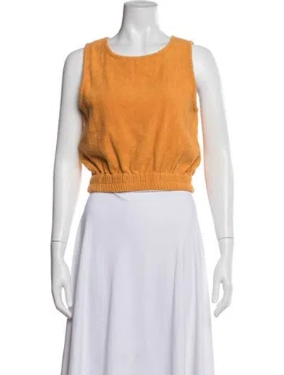 Pre-owned Terry Crew Neck Sleeveless Crop Top In Orange