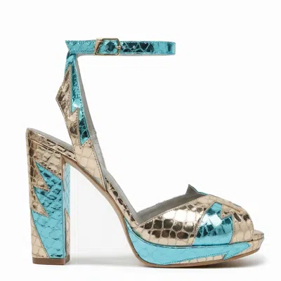 Terry De Havilland Women's Blue / Gold Zia Mid Gold Blue Platform Heels In Silver