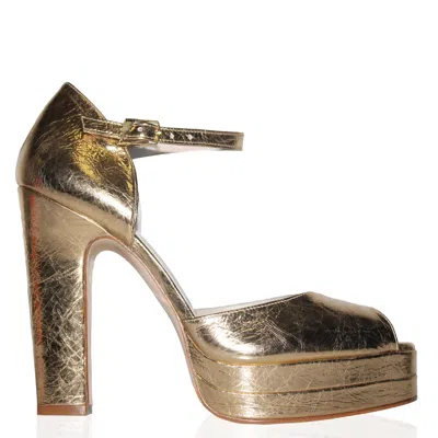 Terry De Havilland Women's Lena Vintage Gold Platform Block Heel