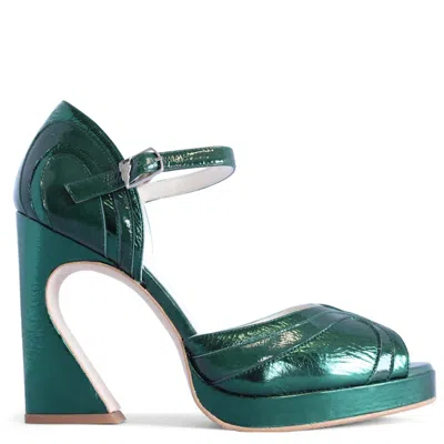 Terry De Havilland Women's Lillita Emerald Metallic Green Curved Block Heel