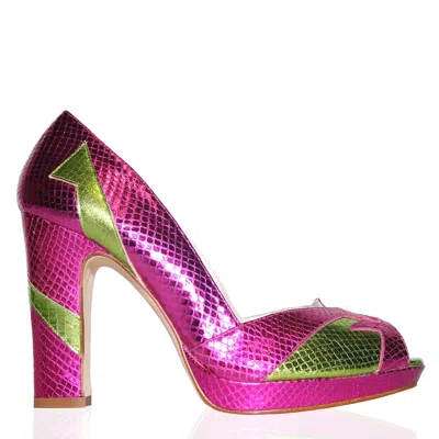 Terry De Havilland Women's Pink / Purple / Green Eva Clash Platform Block Heel In Pink/purple/green