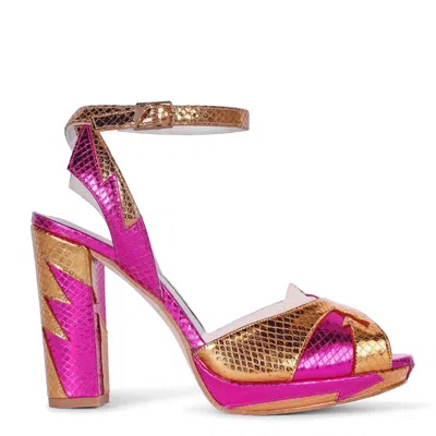 Terry De Havilland Women's Pink / Purple / Yellow Zia Mid Orange Pink Platform Block Heels