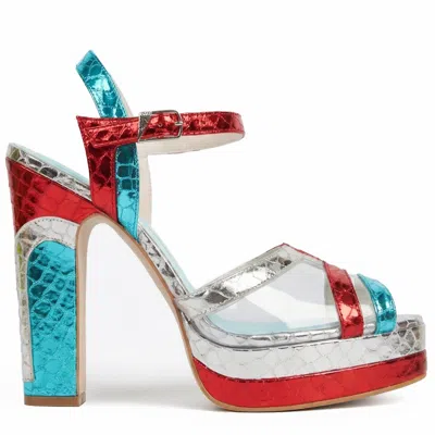 Terry De Havilland Women's Red / Blue / Silver Deco New York Platform Block Heels In Red/blue/silver