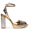Terry De Havilland Women's Zia Mid Vegan Gold Silver Platform Block Heels