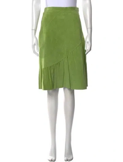 Pre-owned Terry Leather Midi Length Skirt In Green
