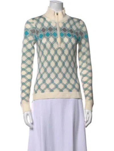 Pre-owned Terry Merino Wool Plaid Print Sweater In Neutrals