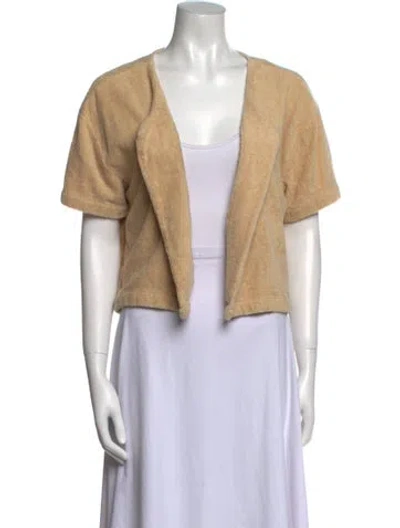 Pre-owned Terry Open Front Short Sleeve Crop Top In Neutral