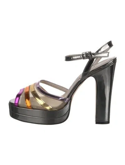 Pre-owned Terry Patent Leather Slingback Pumps In Silver