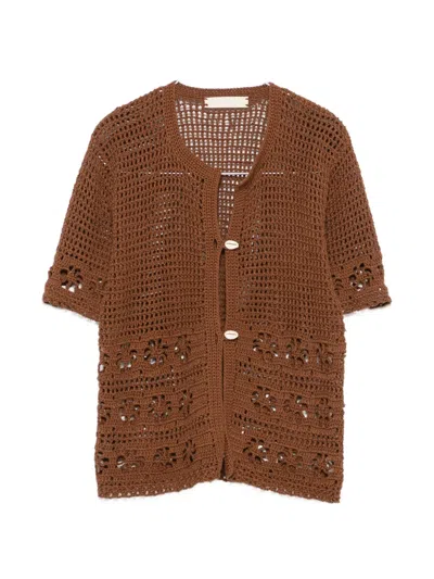 Terry Puesto Crochet-knit Button-up Cardigan In Brown