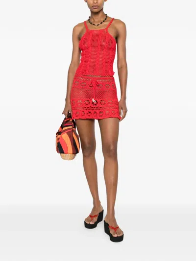 Terry Puesto Crochet-knit Skirt In Red