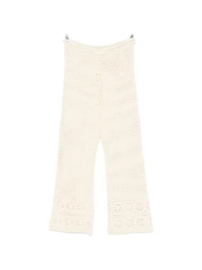 Terry Puesto Crochet-knit Trousers In Neutral