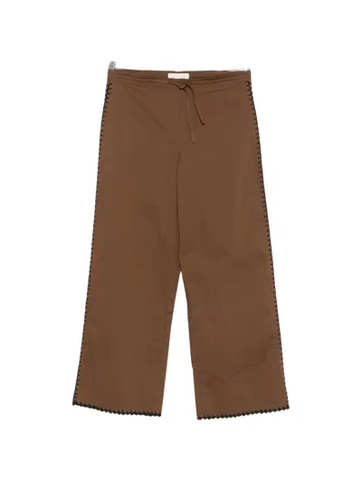 Terry Puesto Whipstitch-trim Palazzo Pants In Brown