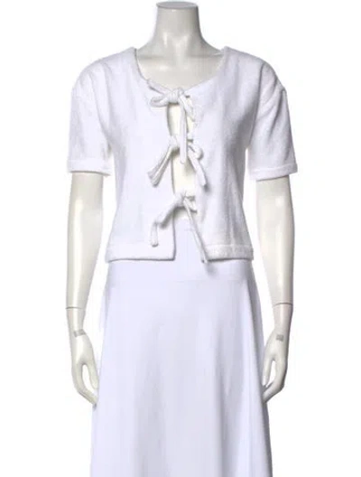 Pre-owned Terry Scoop Neck Short Sleeve Top In White