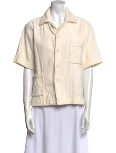 Pre-owned Terry Short Sleeve Button-up Top In Neutral