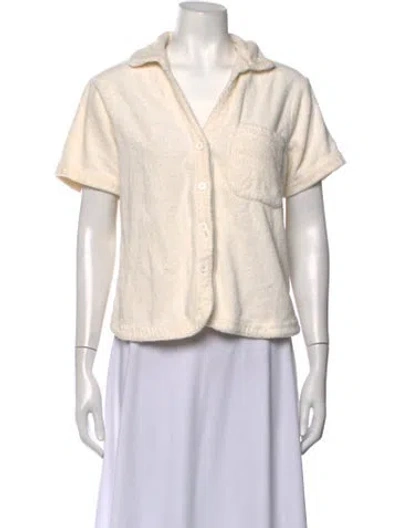 Pre-owned Terry Short Sleeve Button-up Top In Neutrals