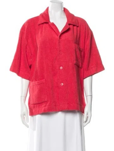 Pre-owned Terry Short Sleeve Button-up Top In Red