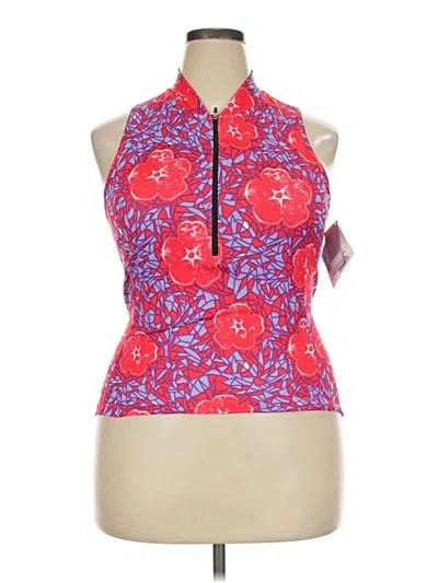 Terry Sleeveless Top Red Halter Neckline Tops In Multi