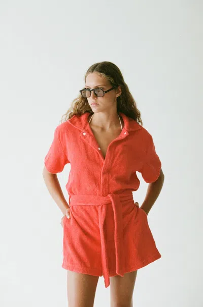Terry Towelling Playsuit In Red
