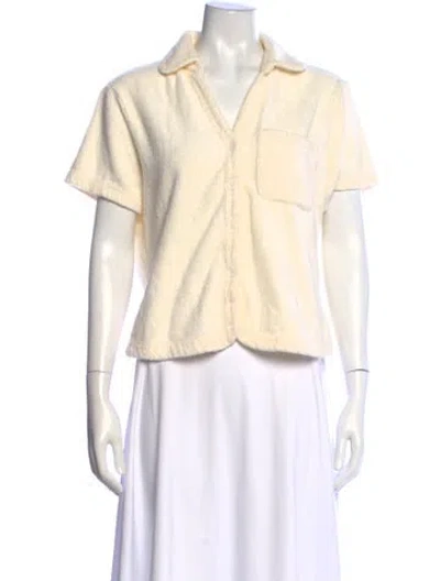 Pre-owned Terry V-neck Short Sleeve Top In Neutral