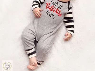 Tesa Babe Kids' Baby Boys Cutest Valentine Ever Romper In Grey/black/red In Brown