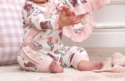 Tesa Babe Kids' Baby Girl Country Cowgirl Long Sleeve Romper In Pink/ivory