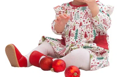 Tesa Babe Kids' Baby Girl Cozy Christmas Dress In Red/green/ivory In Multi