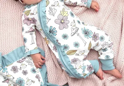 Tesa Babe Kids' Baby Girl Mother Nature Zippered Long Sleeve Romper In Ivory/blue/lavender In Multi