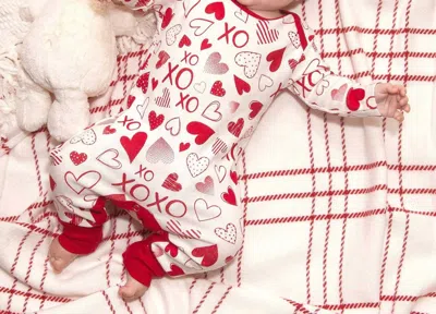 Tesa Babe Kids' Baby Girls Hearts And Hugs Romper In Red/ivory