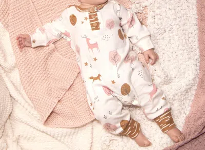 Tesa Babe Kids' Baby Girls Whimsy Wilderness Henley Romper In Ivory/pink/brown In White