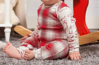 Tesa Babe Kids' Baby Unisex Plaid Holiday Romper In Red/ivory