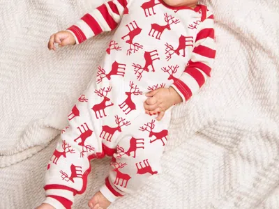 Tesa Babe Kids' Baby Unisex Reindeer Romper In Red/ivory In White