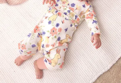 Tesa Babe Kids' Bunny Garden Ruffle Romper For Newborns And Baby Girls In Ivory/coral/violet In Multi