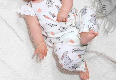 Tesa Babe Kids' Happy Bunnies Romper For Baby Girls In White/coral/gre