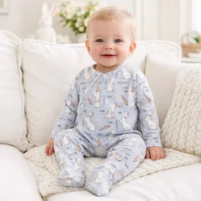 Tesa Babe Kid's Cottontail Crew Footie Zipper Romper In Blue