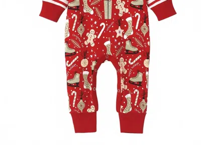 Tesa Babe Kids' Christmas Joy Long Sleeve Henley Romper In Red