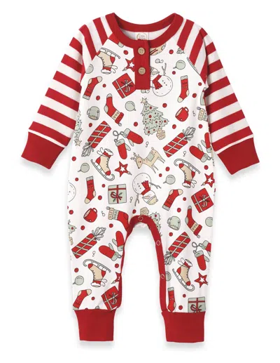 Tesa Babe Kids Long Sleeve Henley Romper In Red In Brown