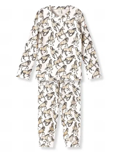 Tesa Babe Kids Wild Horses Pajama Set In White