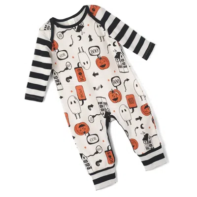 Tesa Babe Kids' "peek-a-boo!" Halloween Romper For Baby Girls And Baby Boys In Ivory/orange/black In White