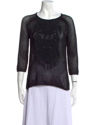 Pre-owned Tess Giberson Bateau Neckline Three-quarter Sleeve Top In Black