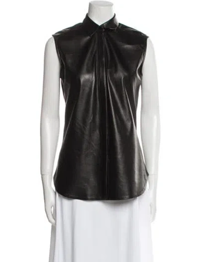 Pre-owned Tess Giberson Lamb Leather Cowl Neck Top In Black