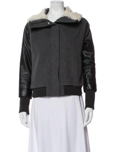 Pre-owned Tess Giberson Virgin Wool Faux Fur Jacket In Gray