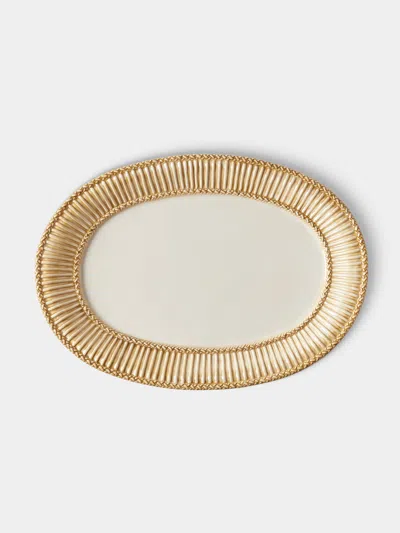 Tessalume Ceramiche Wicker Hand-painted Ceramic Oval Platter In Multi