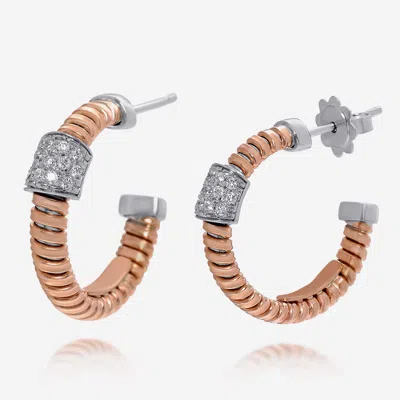 Tessitore Tubogas 18k Rose Gold, Diamond 1.16ct. Tw. Hoop Earrings In Orange